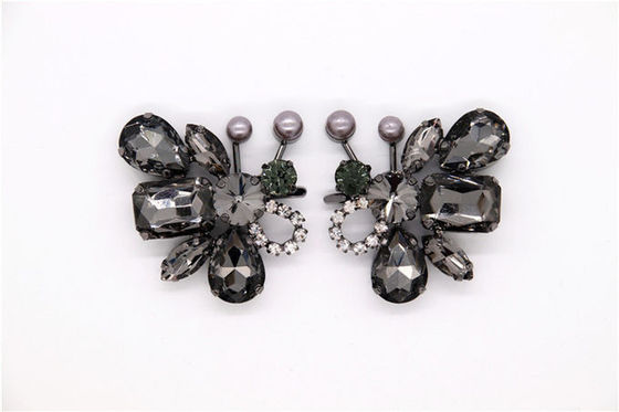 Y Shape Rhinestone Shoe Clips 100mm*95mm Nickel / Black / Gold Color supplier